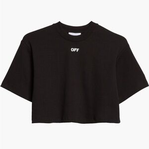 New Authentic Off-White Stamp Stretch Cotton Rib Crop T-Shirt